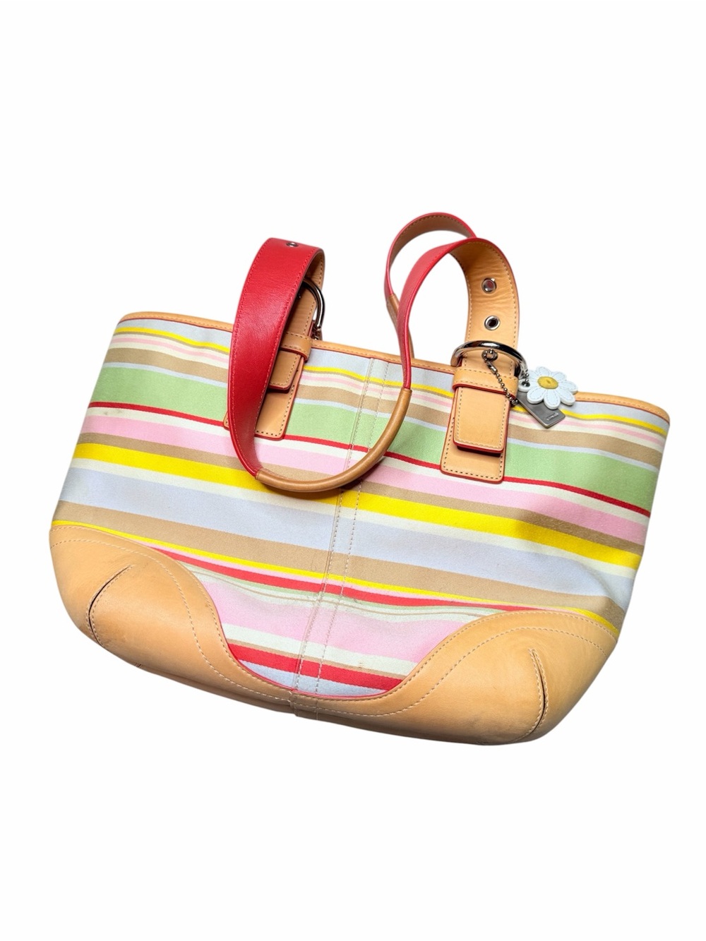 Y2K Vintage Mini Coach Hampton 4434
Striped Multicolor Canvas Tan Leather Trim